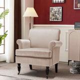 Contemporary Velvet upholstered Armchair with Casters Armchair Living and Home Beige 