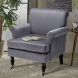 Contemporary Velvet upholstered Armchair with Casters Armchair Living and Home Grey 