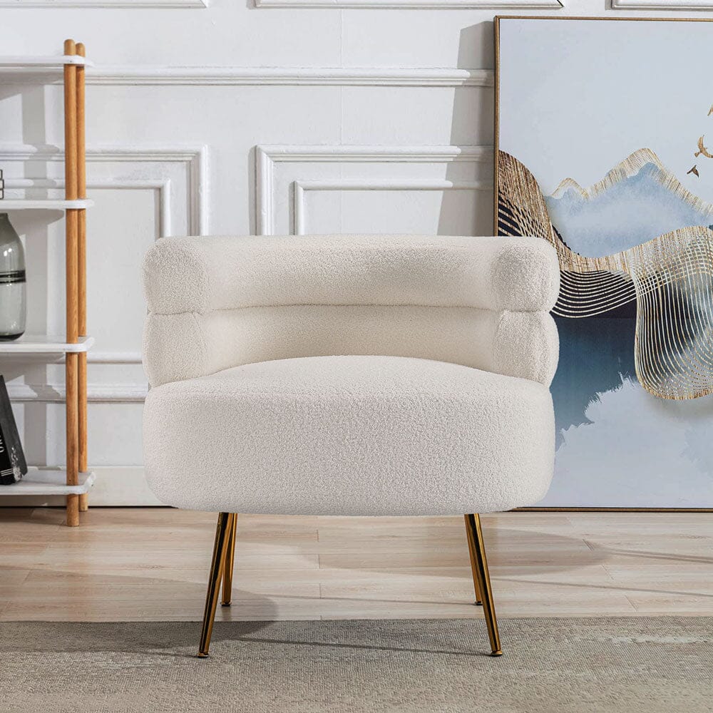 Cloud-Soft Bouclé Tiered Accent Chair with Gold Metal Legs Living and Home 