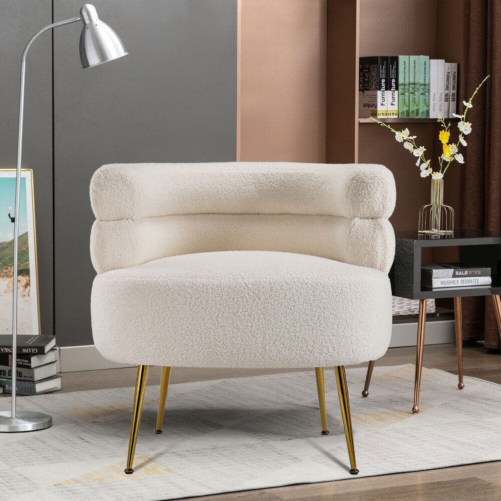Cloud-Soft Bouclé Tiered Accent Chair with Gold Metal Legs Living and Home 