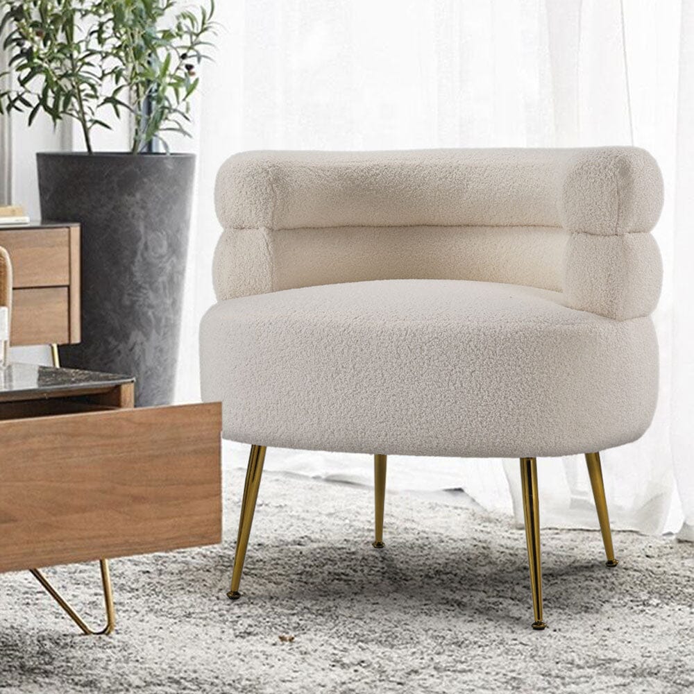 Cloud-Soft Bouclé Tiered Accent Chair with Gold Metal Legs Living and Home 