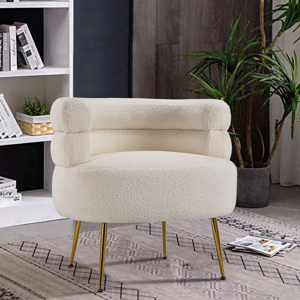 Cloud-Soft Bouclé Tiered Accent Chair with Gold Metal Legs Living and Home 