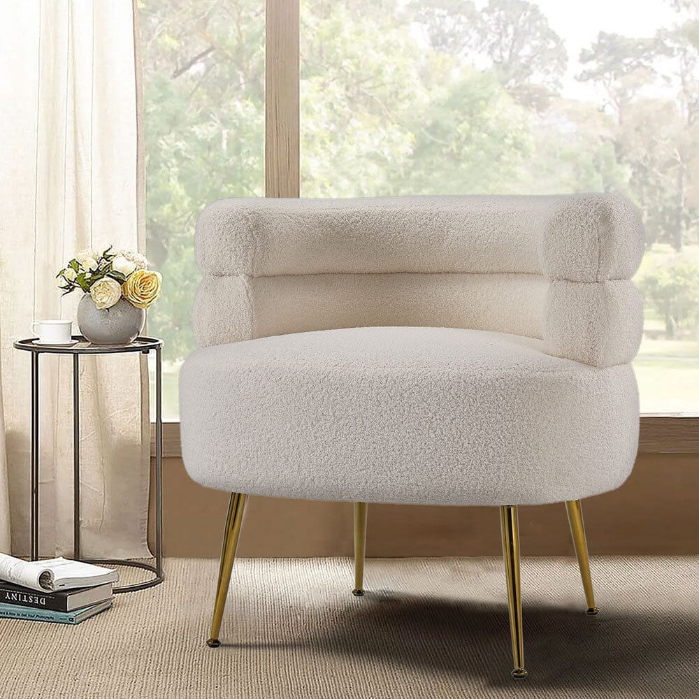 Cloud-Soft Bouclé Tiered Accent Chair with Gold Metal Legs Living and Home 