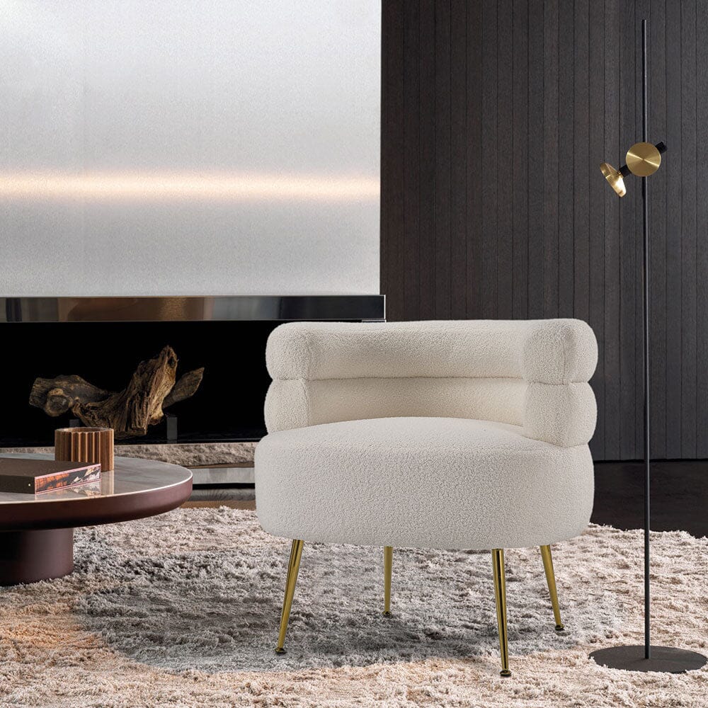 Cloud-Soft Bouclé Tiered Accent Chair with Gold Metal Legs Living and Home 