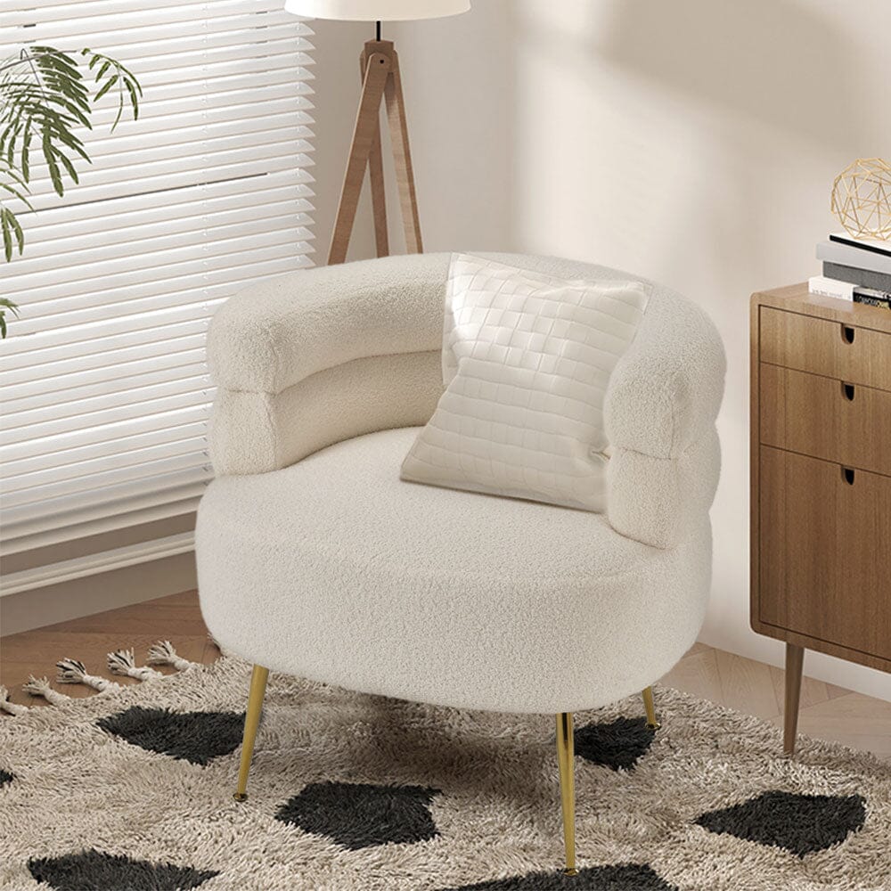 Cloud-Soft Bouclé Tiered Accent Chair with Gold Metal Legs Living and Home 