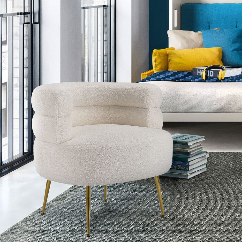 Cloud-Soft Bouclé Tiered Accent Chair with Gold Metal Legs Living and Home 