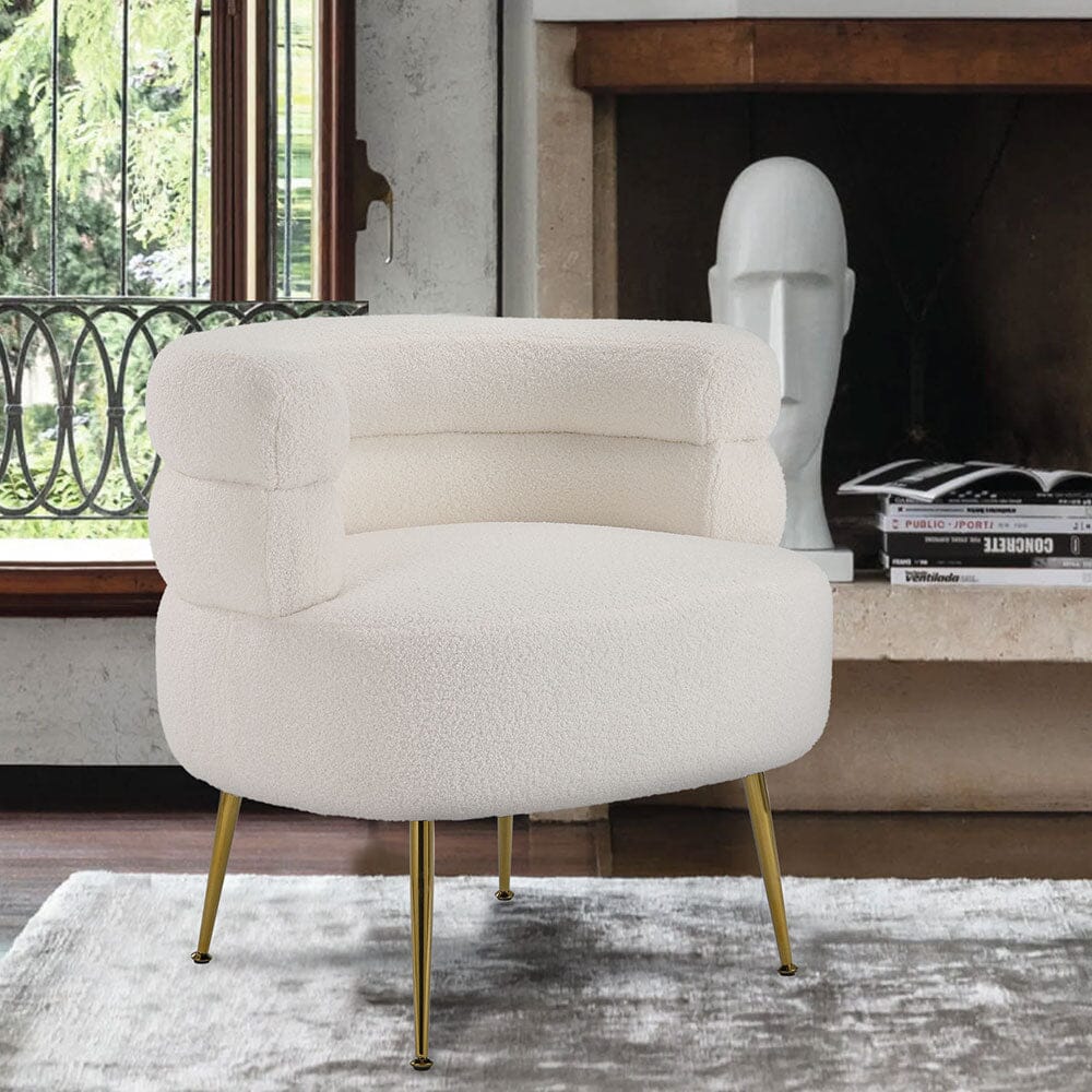 Cloud-Soft Bouclé Tiered Accent Chair with Gold Metal Legs Living and Home 