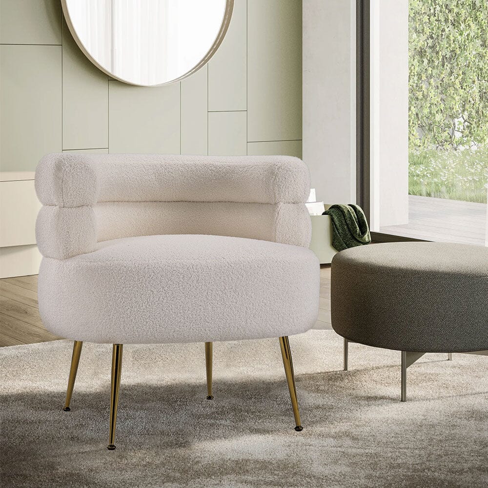 Cloud-Soft Bouclé Tiered Accent Chair with Gold Metal Legs Living and Home 
