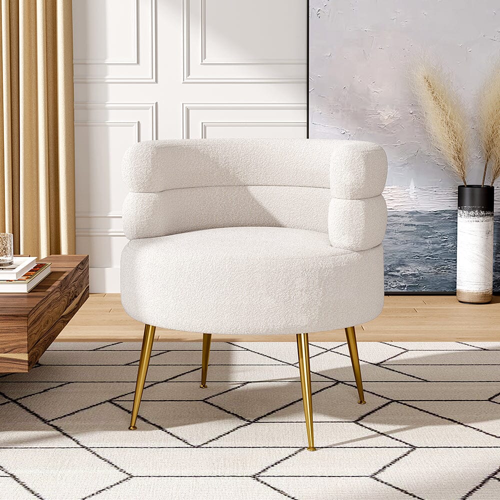 Cloud-Soft Bouclé Tiered Accent Chair with Gold Metal Legs Living and Home 