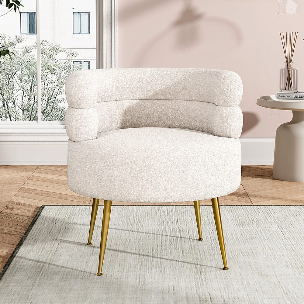 Cloud-Soft Bouclé Tiered Accent Chair with Gold Metal Legs Living and Home 