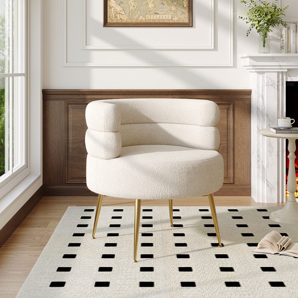 Cloud-Soft Bouclé Tiered Accent Chair with Gold Metal Legs Living and Home 