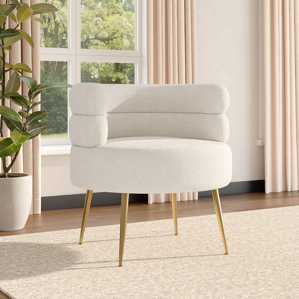 Cloud-Soft Bouclé Tiered Accent Chair with Gold Metal Legs Living and Home 