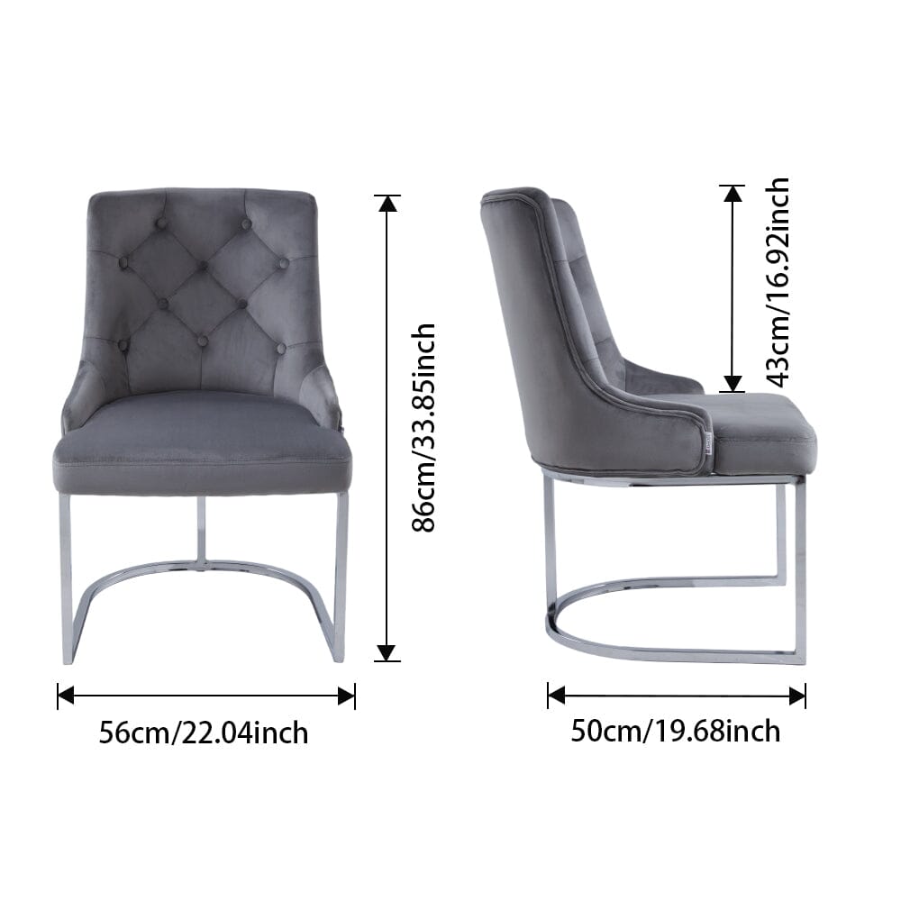 Velvet Upholstered Dining Chair Button Tufted Design Light Grey Living and Home 