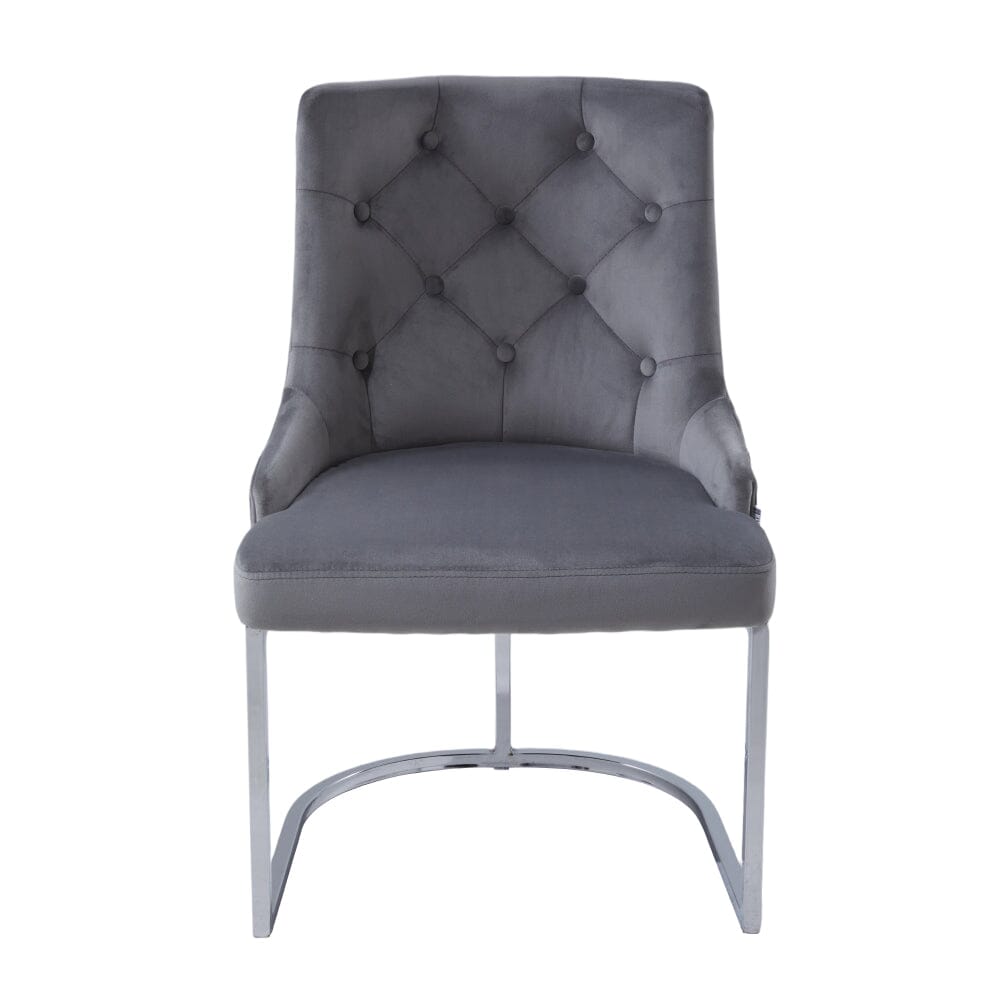 Velvet Upholstered Dining Chair Button Tufted Design Light Grey Living and Home 