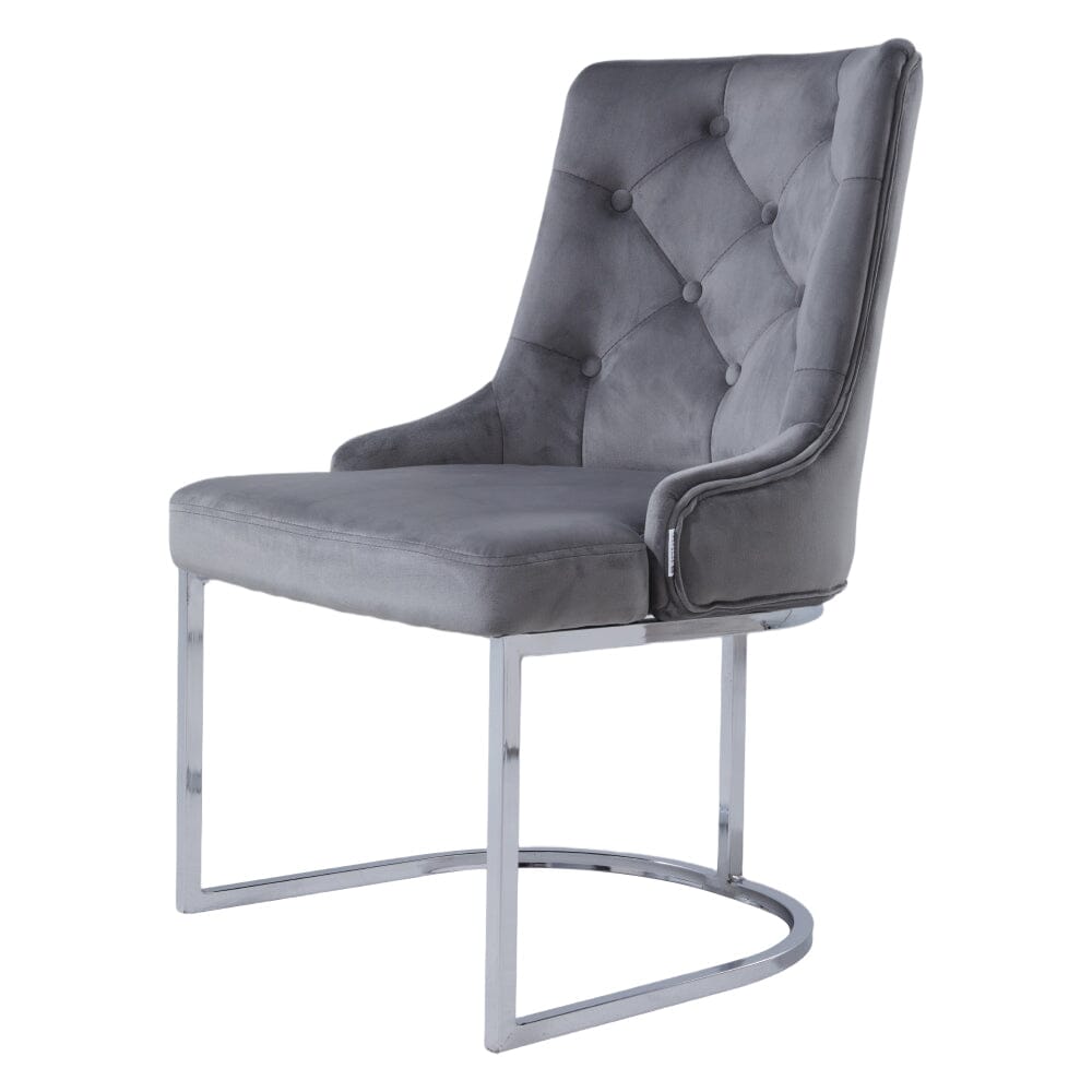 Velvet Upholstered Dining Chair Button Tufted Design Light Grey Living and Home 