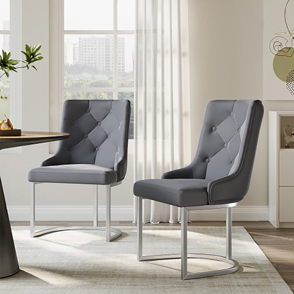 Velvet Upholstered Dining Chair Button Tufted Design Light Grey Living and Home 