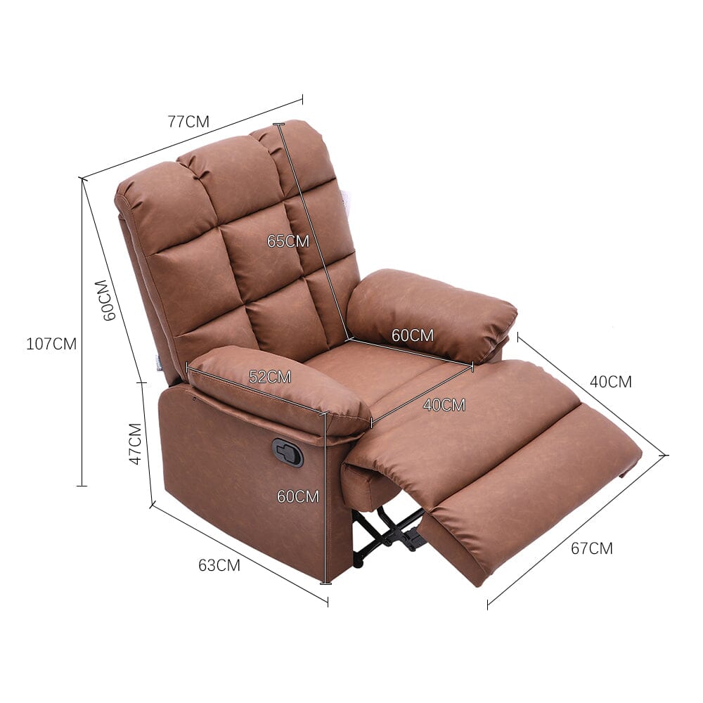 Power Recliner Sofa Brown PU Leather Wooden Frame Living and Home 
