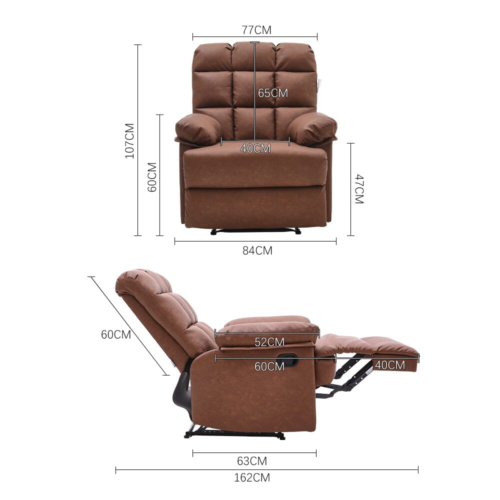 Power Recliner Sofa Brown PU Leather Wooden Frame Living and Home 