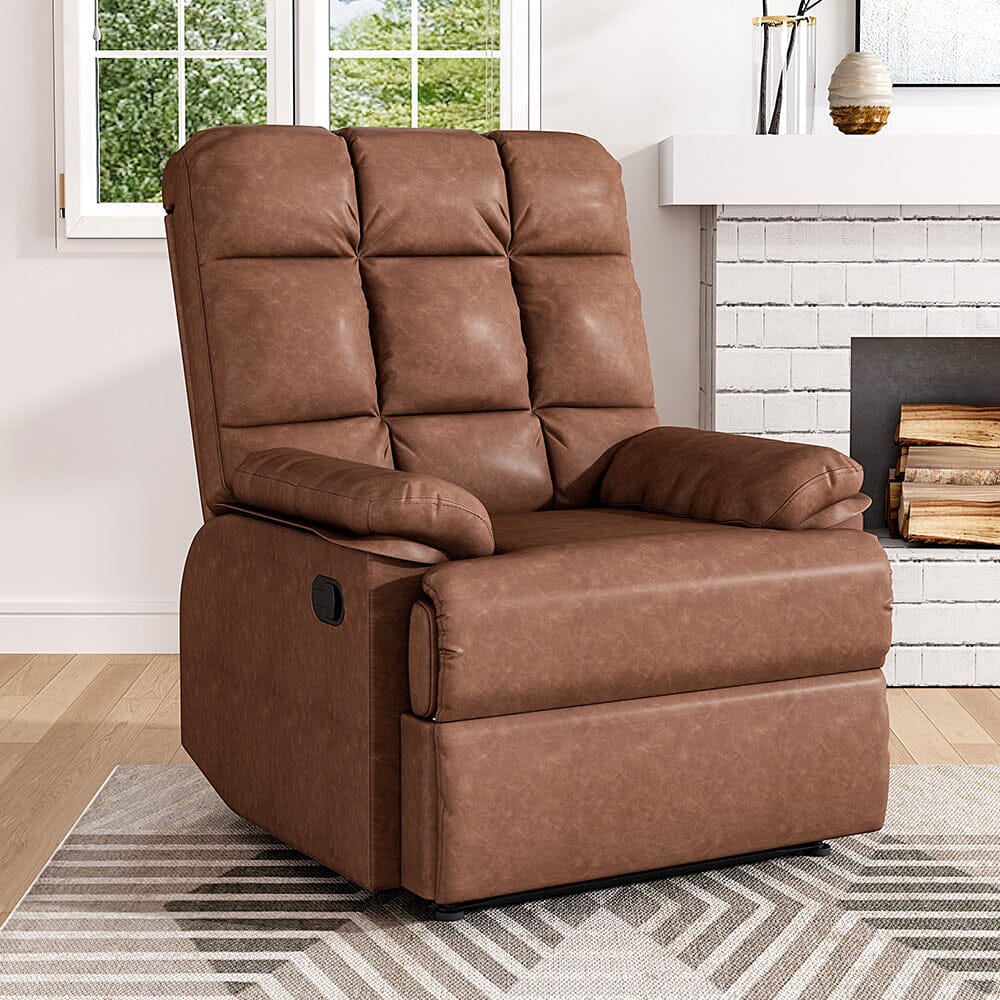 Power Recliner Sofa Brown PU Leather Wooden Frame Living and Home 