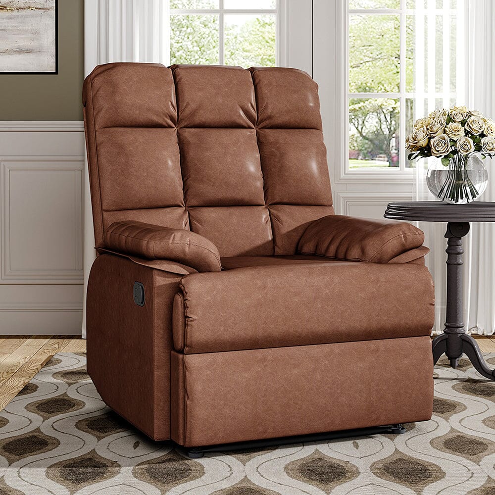 Power Recliner Sofa Brown PU Leather Wooden Frame Living and Home 
