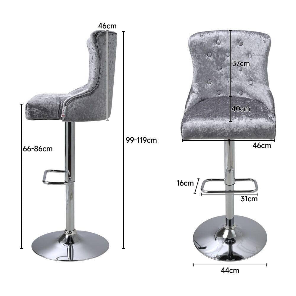 2 Pcs Velvet Upholstered Adjustable Bar Stool with Button Seat Back Living and Home 