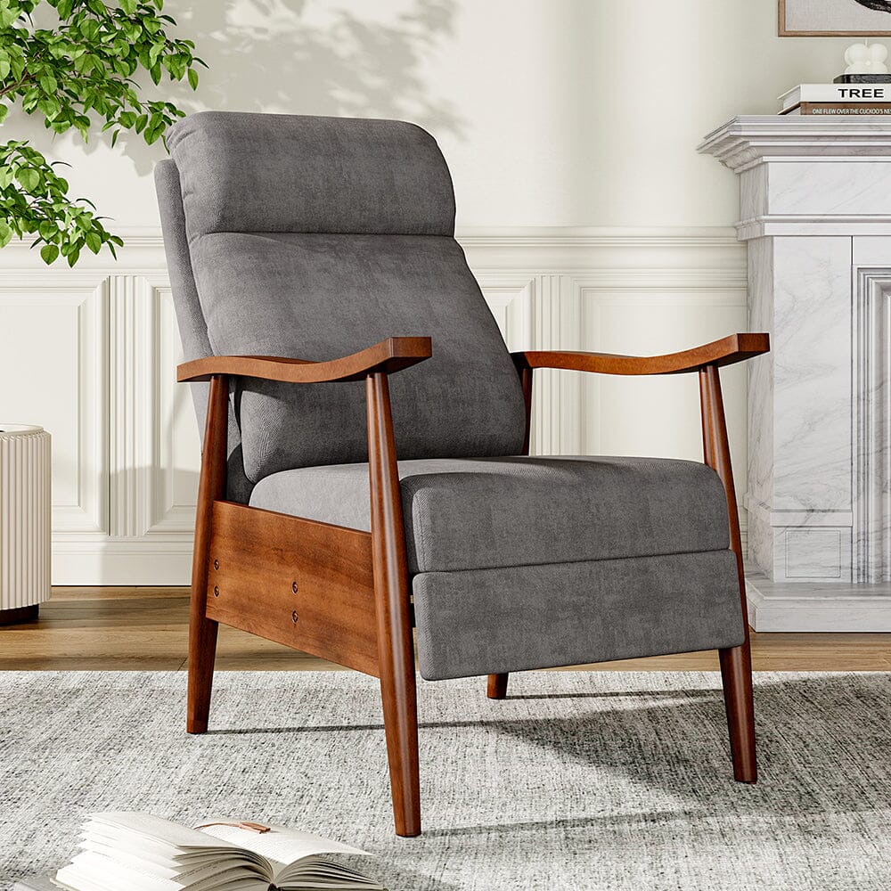 Mid-Century Modern Reclining Armchair – Grey Faux Cashmere Living and Home 