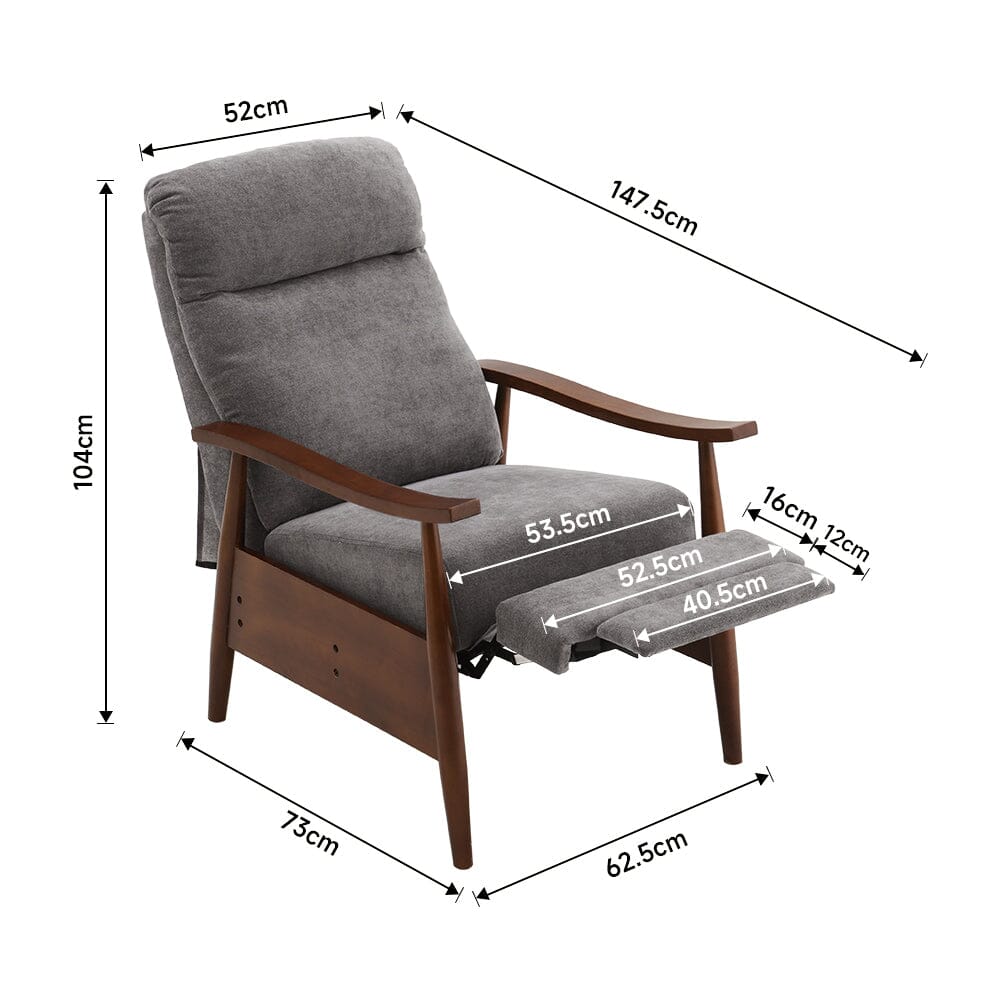 Mid-Century Modern Reclining Armchair – Grey Faux Cashmere Living and Home 