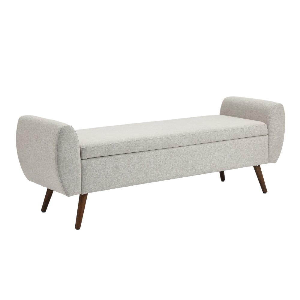 Upholstered Storage Bench with Hidden Compartment – Fabric Ottoman with Wooden Legs Living and Home Off-White Linen 