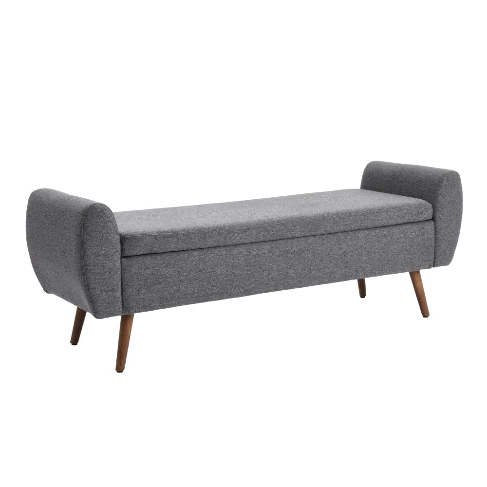 Upholstered Storage Bench with Hidden Compartment – Fabric Ottoman with Wooden Legs Living and Home Grey Linen 