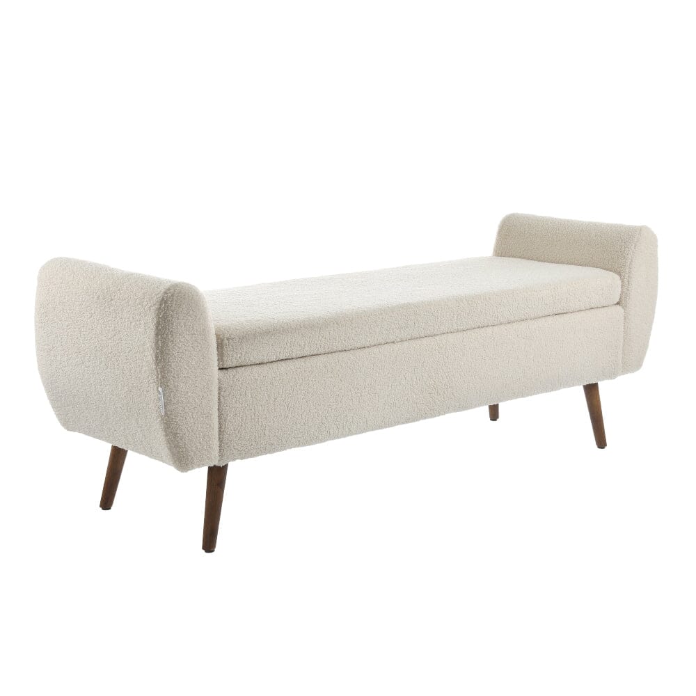 Upholstered Storage Bench with Hidden Compartment – Fabric Ottoman with Wooden Legs Living and Home Teddy Cream 