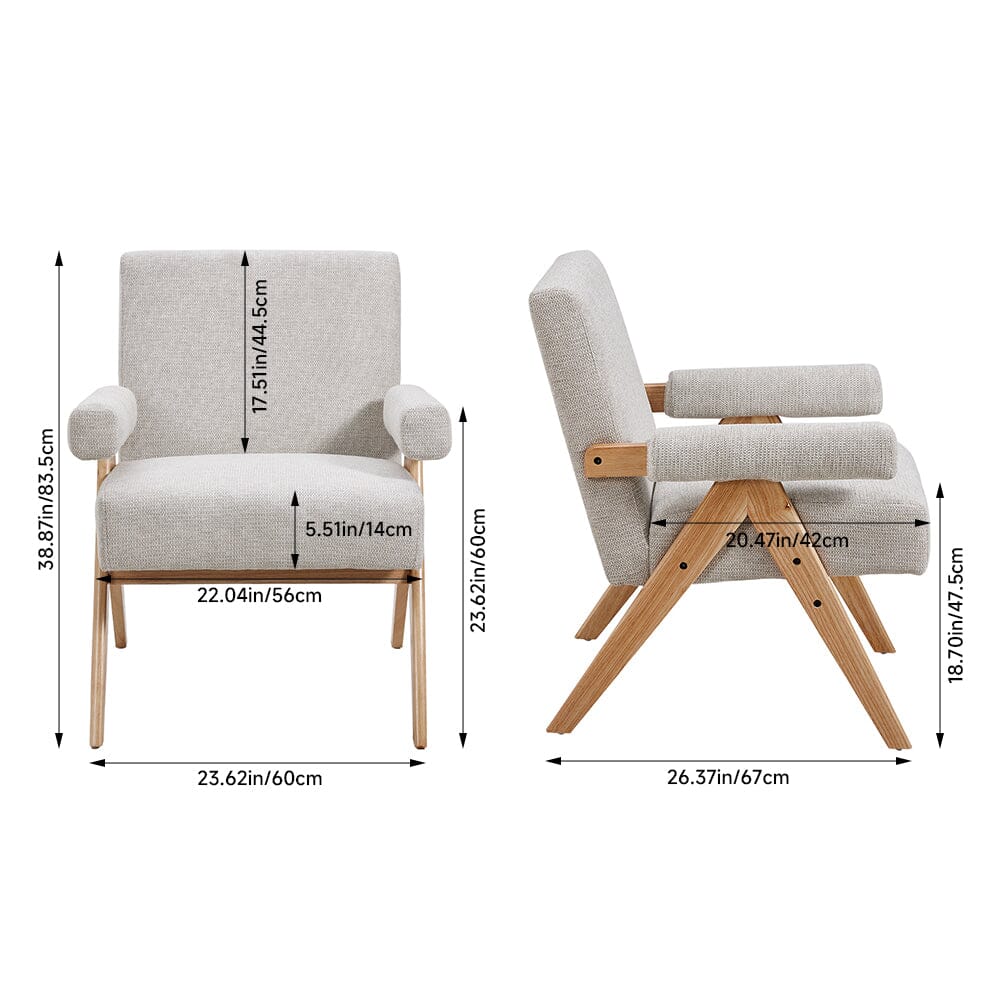 Linen Upholsteried Wooden Armchair Armchair Living and Home 