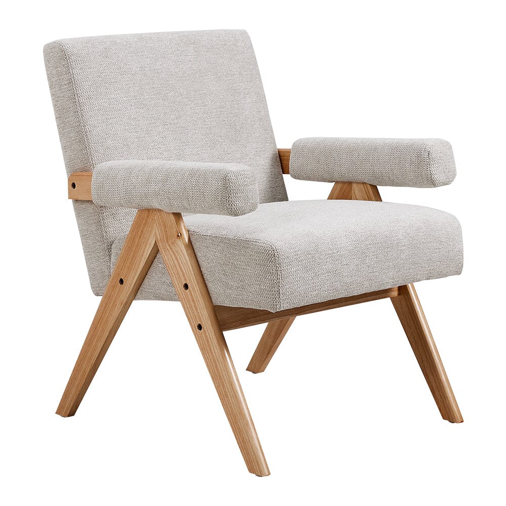 Linen Upholsteried Wooden Armchair Armchair Living and Home 