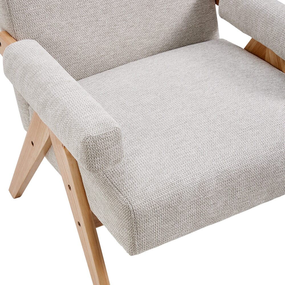 Linen Upholsteried Wooden Armchair Armchair Living and Home 