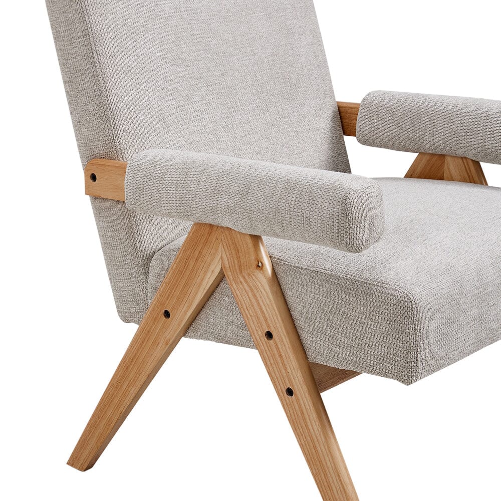 Linen Upholsteried Wooden Armchair Armchair Living and Home 