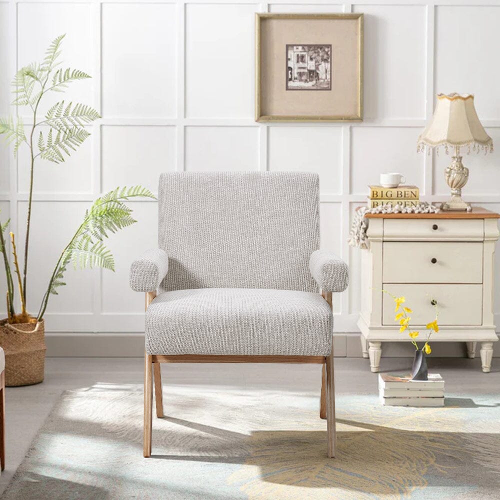 Linen Upholsteried Wooden Armchair Armchair Living and Home 