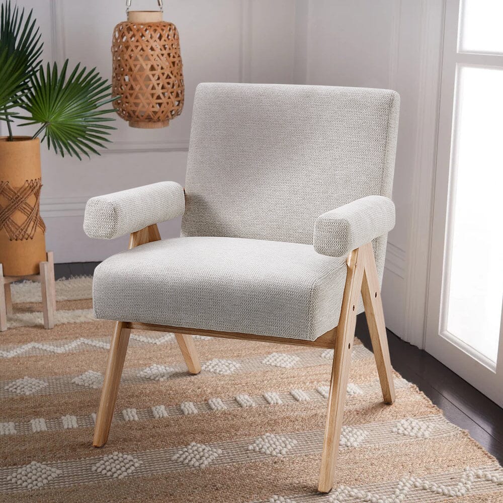 Mid-Century Modern Textured Fabric Accent Chair – Beige Living and Home 