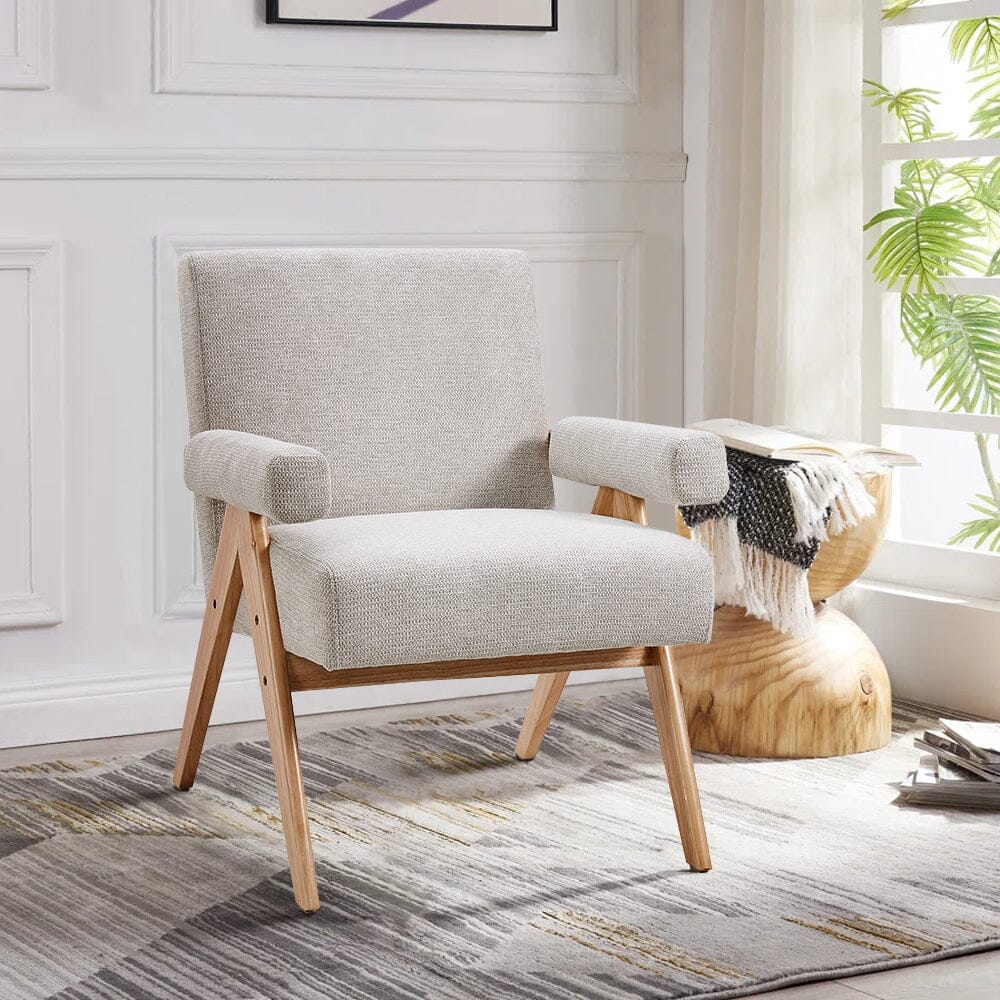 Mid-Century Modern Textured Fabric Accent Chair – Beige Living and Home 