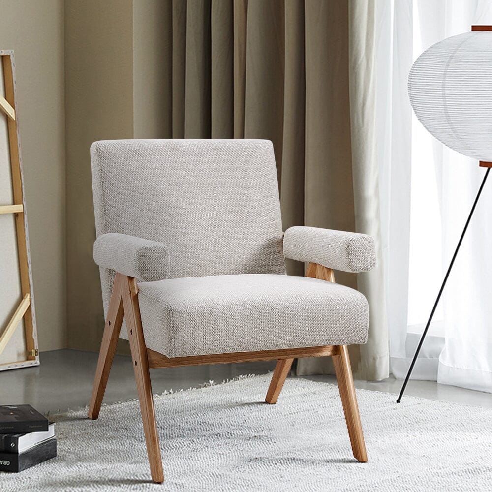 Mid-Century Modern Textured Fabric Accent Chair – Beige Living and Home 