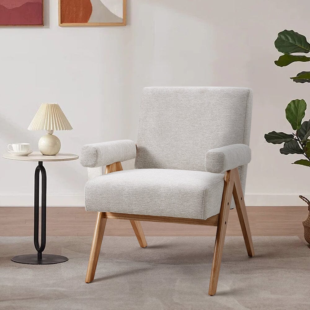 Mid-Century Modern Textured Fabric Accent Chair – Beige Living and Home 