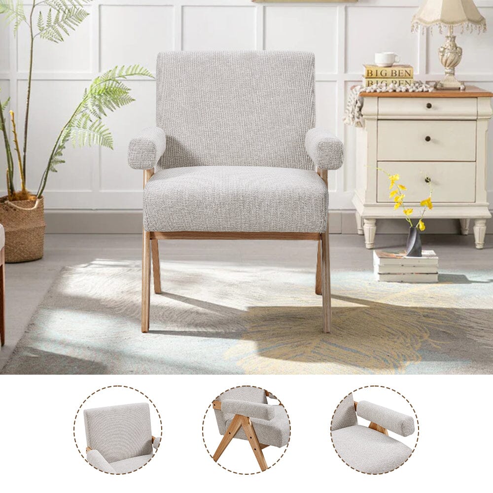 Linen Upholsteried Wooden Armchair Armchair Living and Home 
