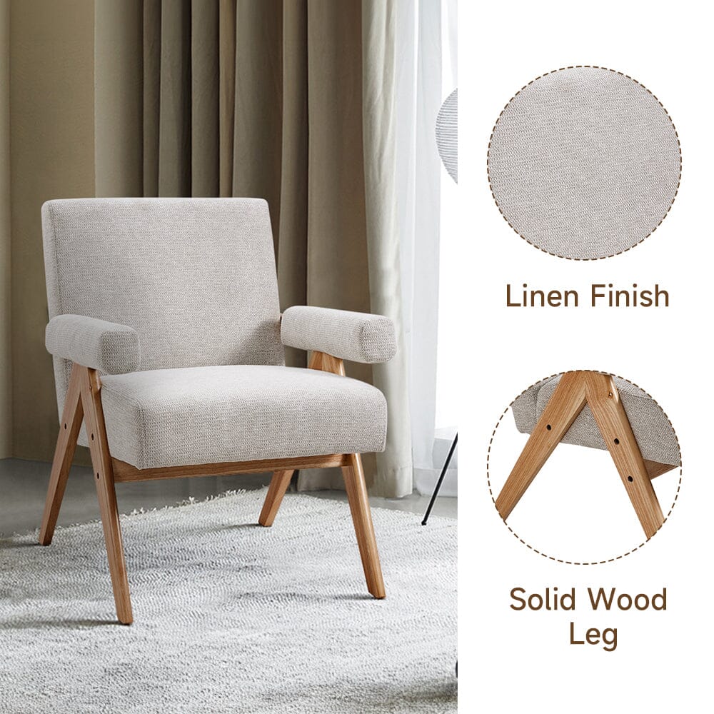 Linen Upholsteried Wooden Armchair Armchair Living and Home 