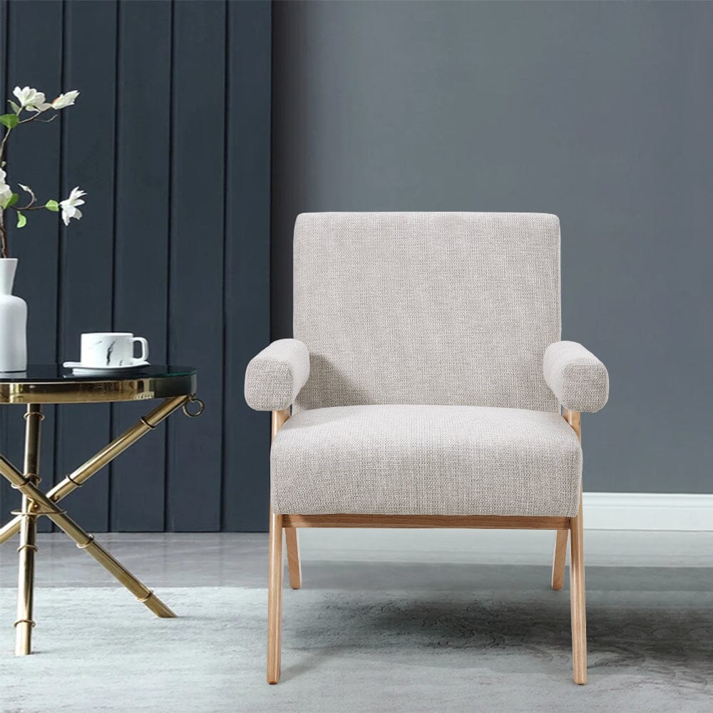 Mid-Century Modern Textured Fabric Accent Chair – Beige Living and Home 