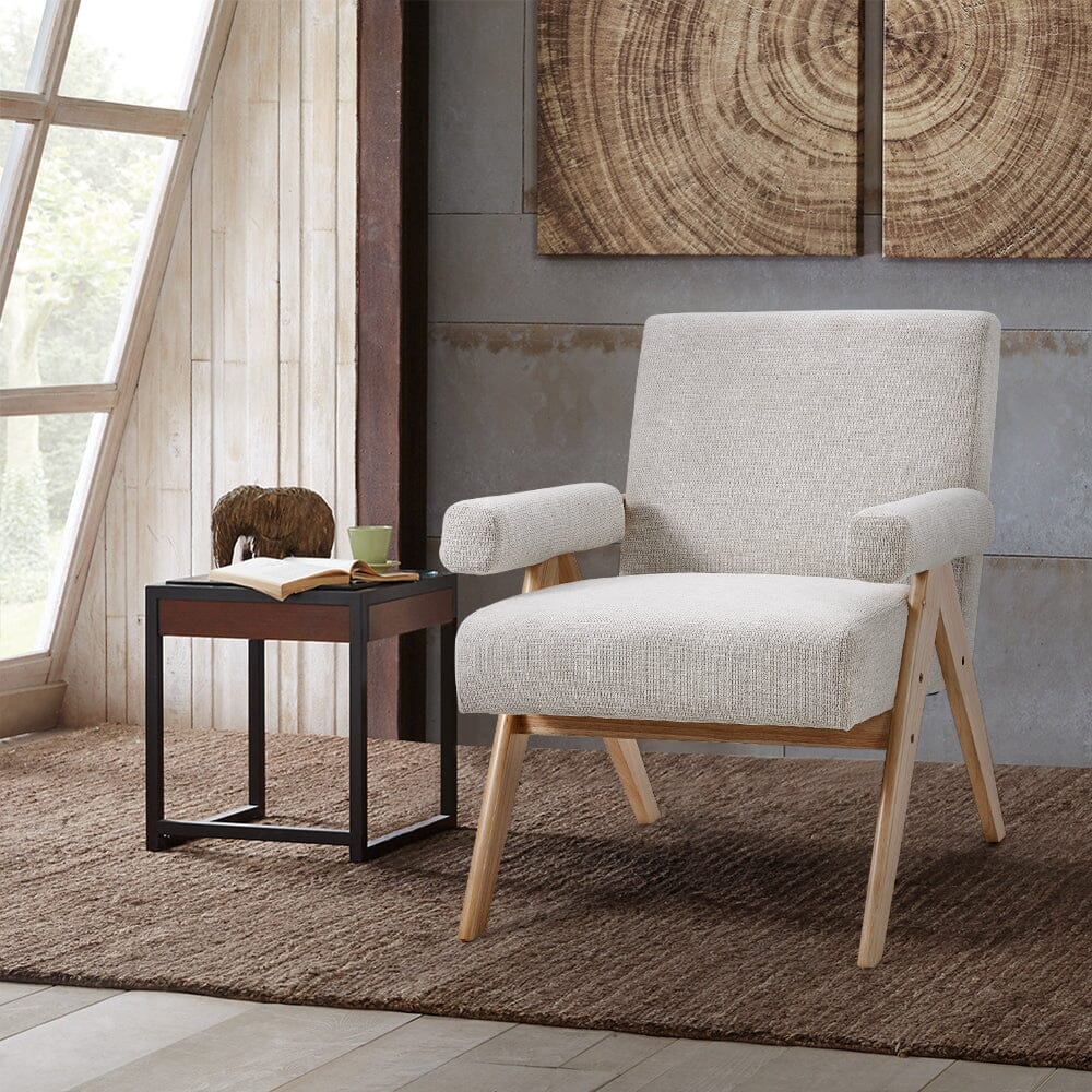 Mid-Century Modern Textured Fabric Accent Chair – Beige Living and Home 