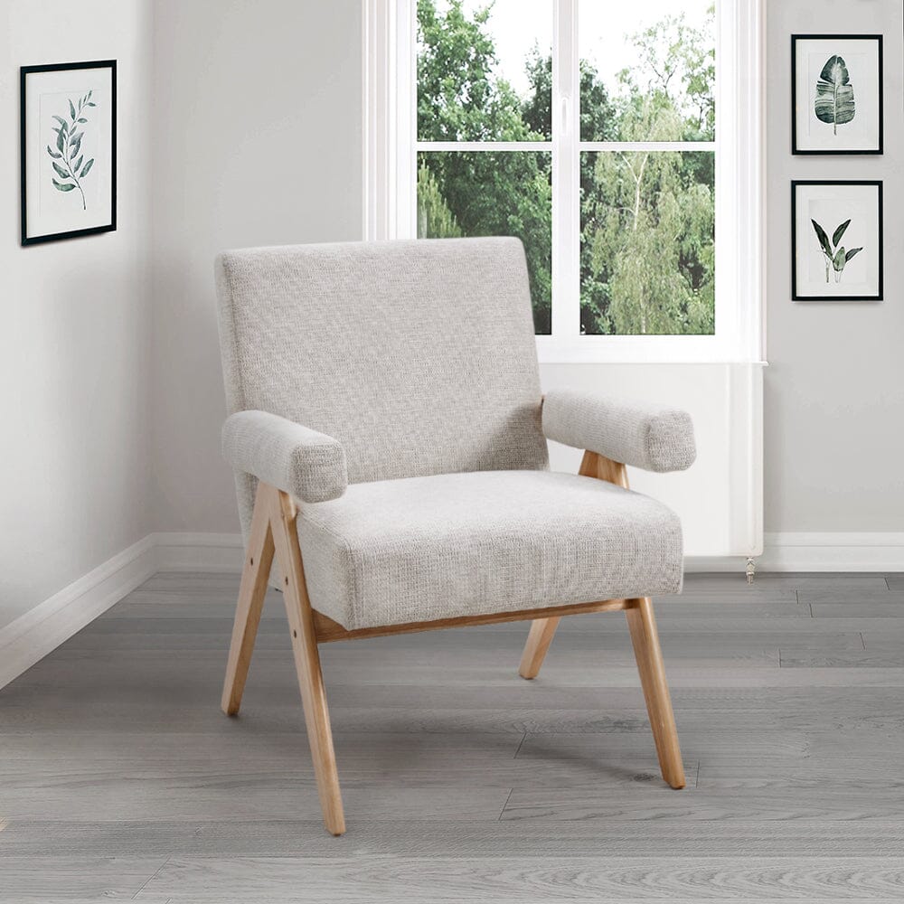 Mid-Century Modern Textured Fabric Accent Chair – Beige Living and Home 