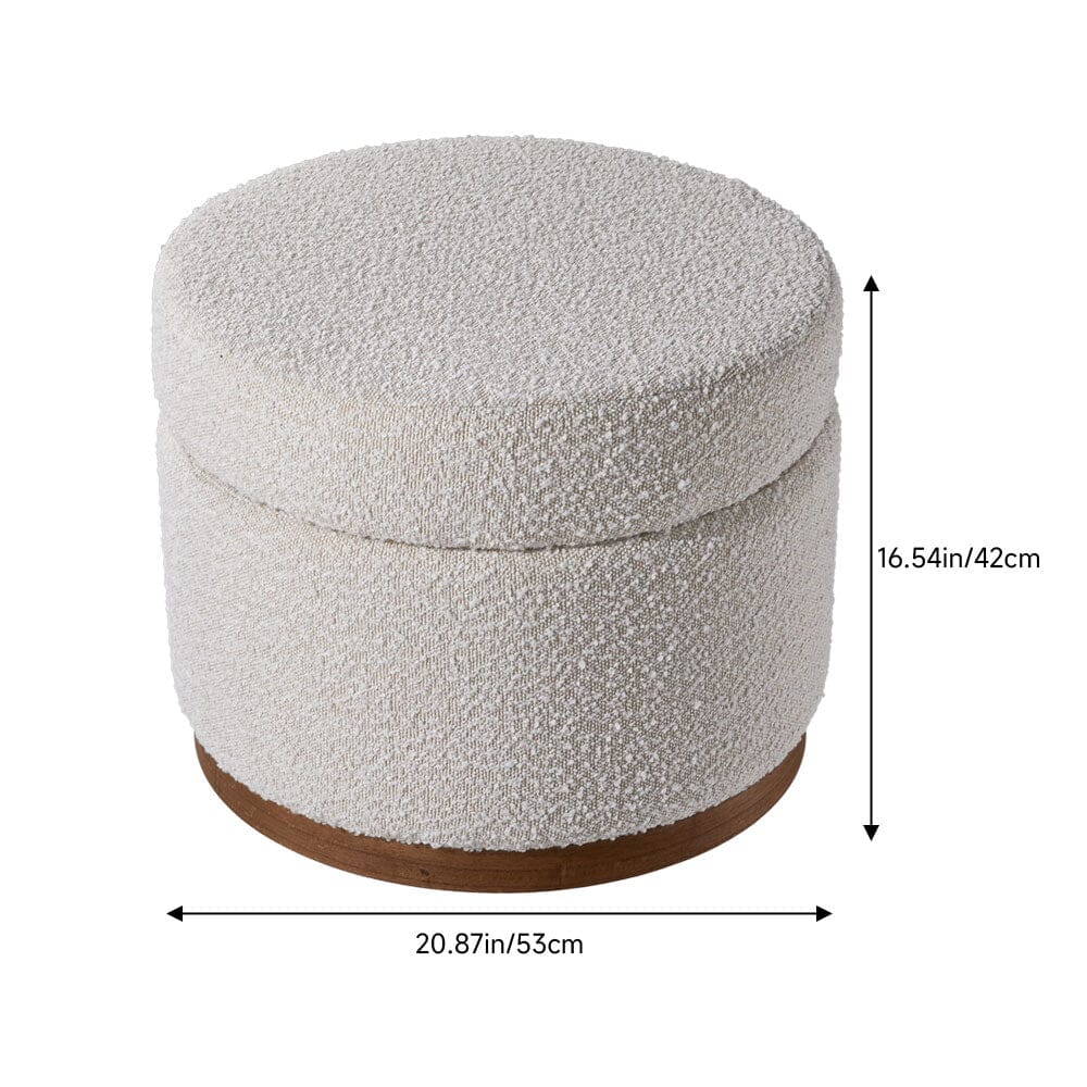Large Off-White Fleece Storage Ottoman with Wooden Base Living and Home 