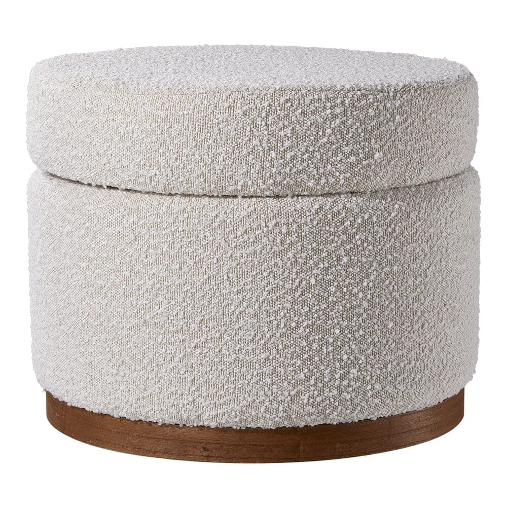 Large Off-White Fleece Storage Ottoman with Wooden Base Living and Home 