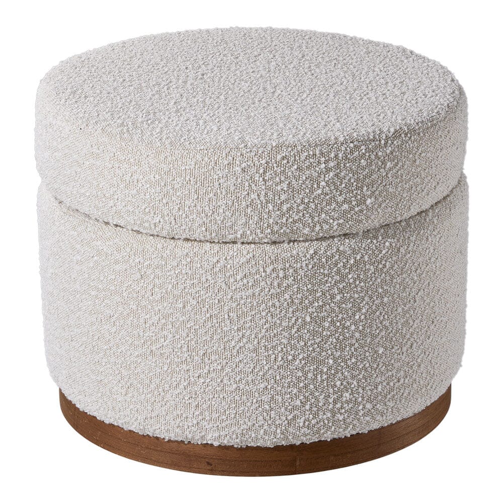 Large Off-White Fleece Storage Ottoman with Wooden Base Living and Home 
