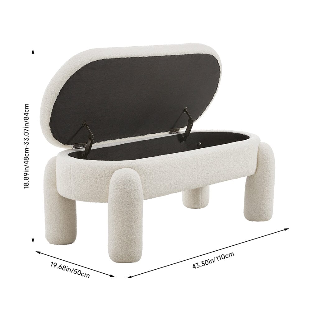 White Teddy Fleece Storage Bench with Flip Lid Support Living and Home 
