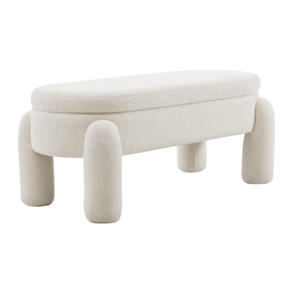 White Teddy Fleece Storage Bench with Flip Lid Support Living and Home 
