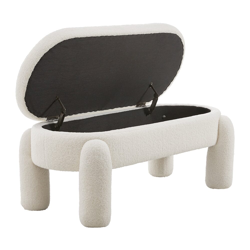 White Teddy Fleece Storage Bench with Flip Lid Support Living and Home 